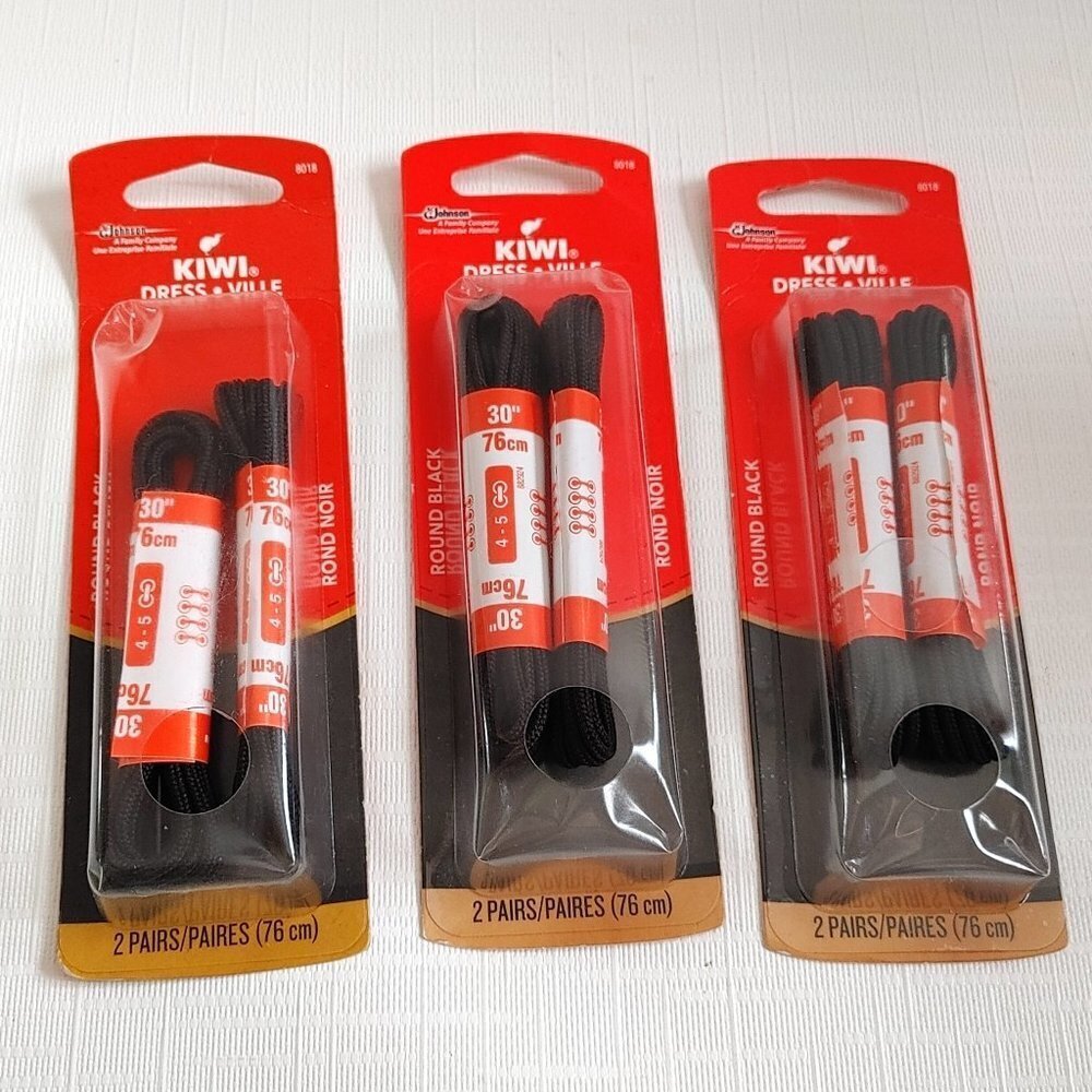 Kiwi Dress Shoe Laces Round Black BNIP Lot of 3